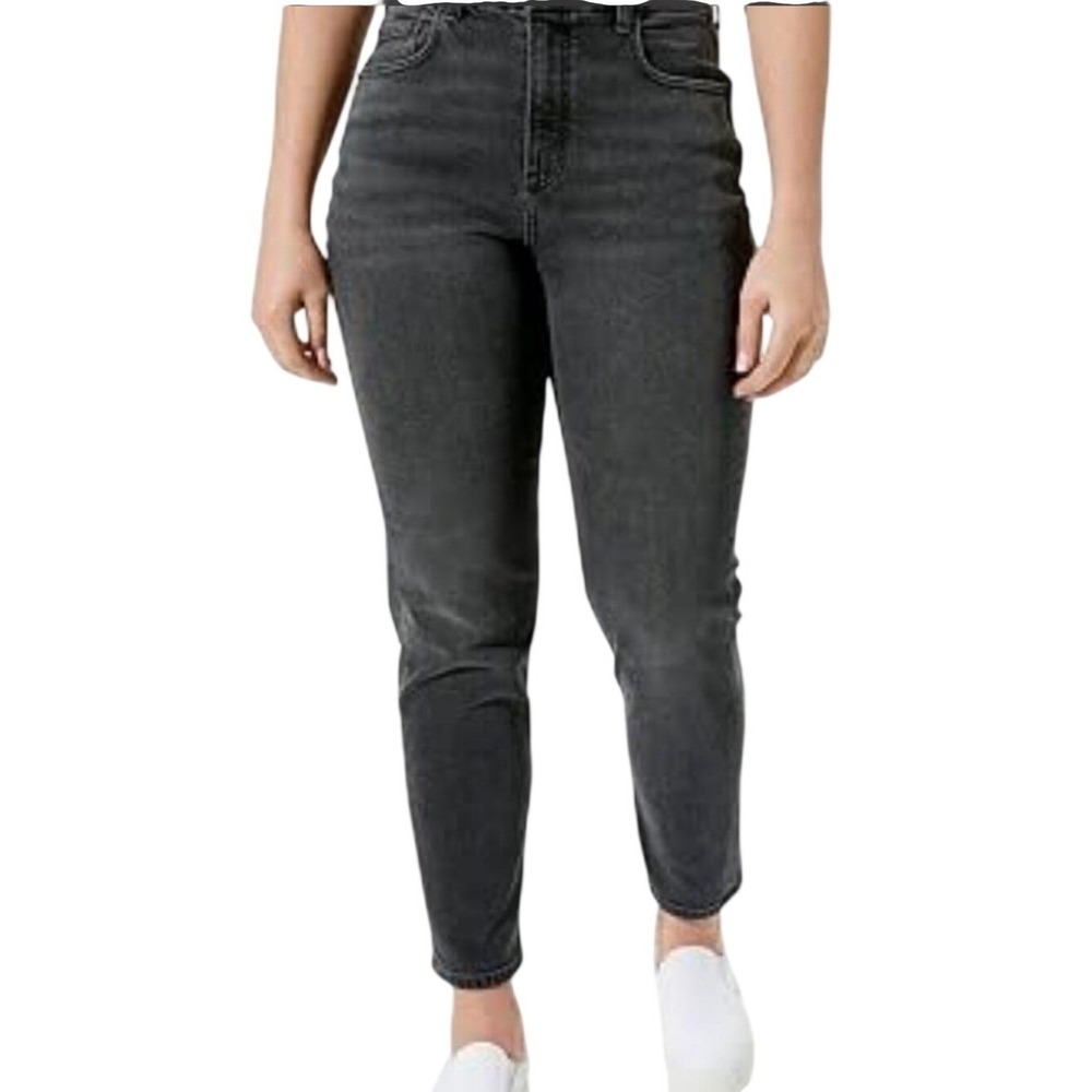American Eagle Outfitters High Rise Straight Leg Mom Jeans Grey Black 4 Short 4P
